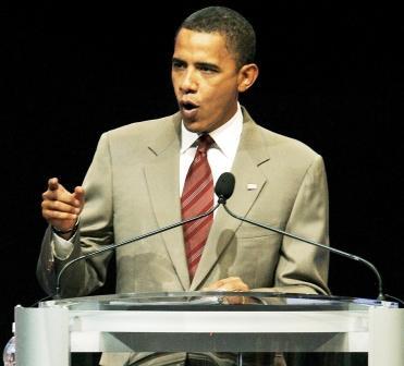 باراك أوباما متحدثا لجمهوره الانتخابي عن شعاره وبرامجه للتغيير السياسي والاقتصادي في الولايات المتحدة